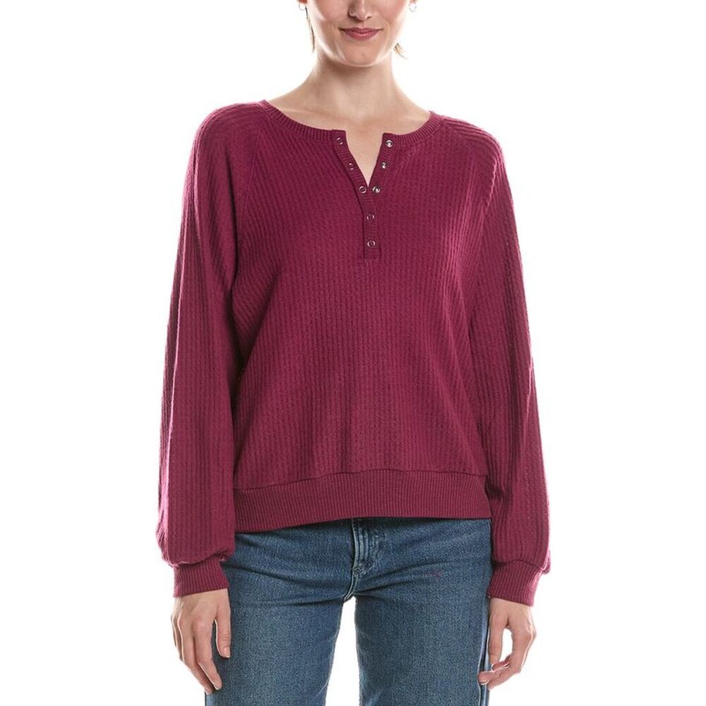 Michael Stars Womens Eira Henley Raglan, Purple